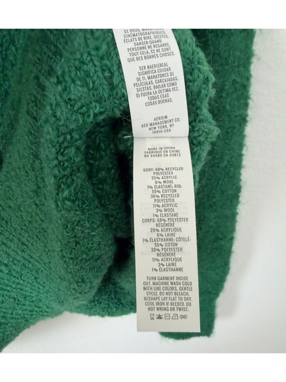 AERIE Long Sleeve V-Neck Green Oversized Fluffy Pullover Sweater Size L - Picture 4 of 8
